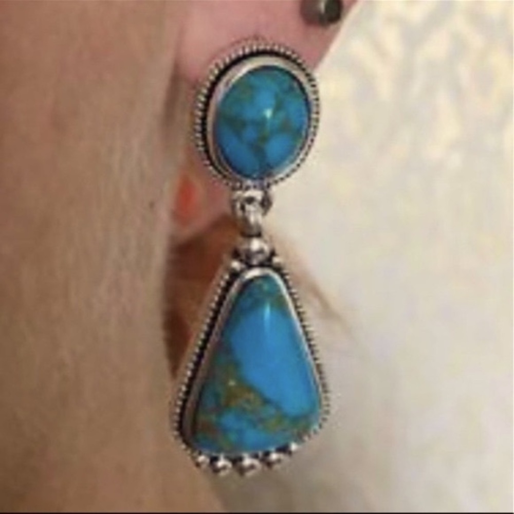 Antique Silver Turquoise Earrings brand new “sleeping beauty” navaho new